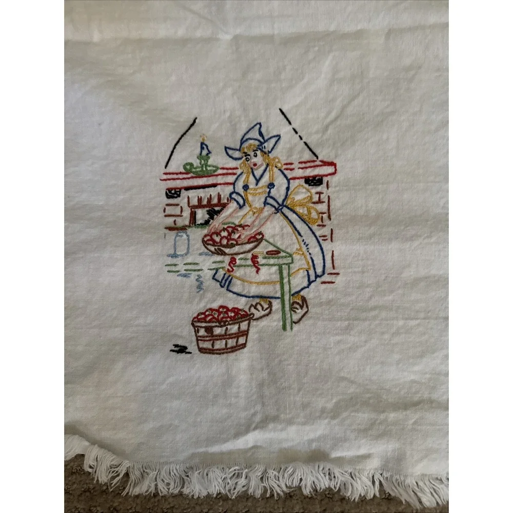 TABLECLOTH vintage hand EMBROIDERED Dutch Milk Maid 51